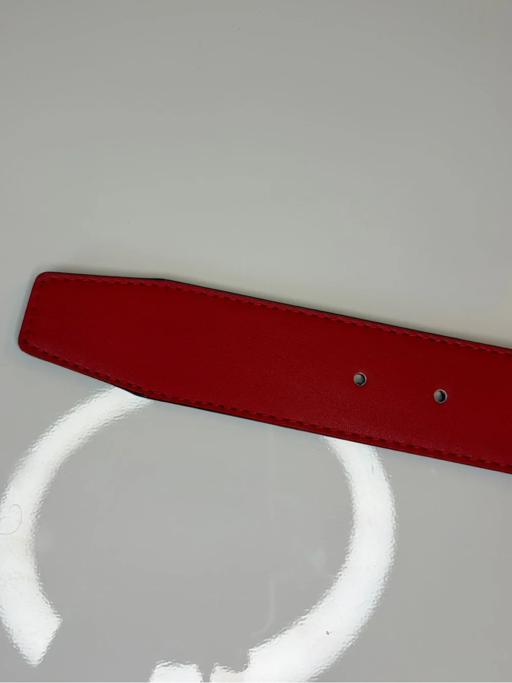 Mens Black and Red FF Genuine Leather Belt Fits Waist 35-37